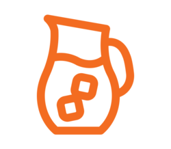 Orange outline of Dunkin' cold brew coffee in a pitcher with two ice cubes