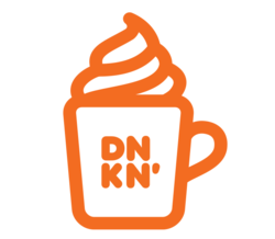 Orange outline of Dunkin' sweet coffee in a mug with whipped cream on top