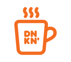 Orange outline of a Dunkin' mug with steaming coffee